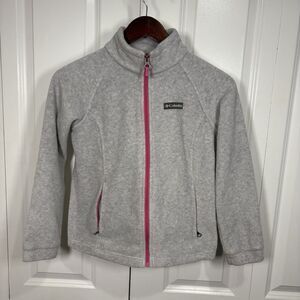 Columbia Women’s Fleece Jacket Medium Gray Full Zip Pink Trim Outdoor Hiking